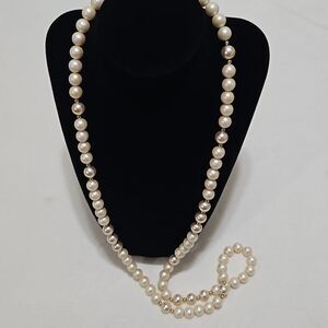 1980's Monet Pearl Necklace with Gold Accents